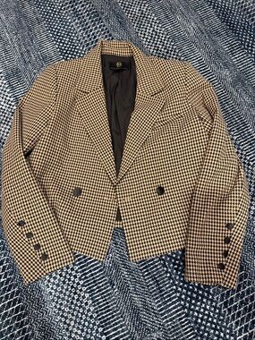 House of Harlow 1960 Houndstooth Cropped Double-Breasted Blazer - Black & Tan